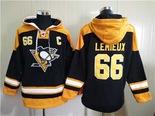 Pittsburgh Penguins #66 Mario Lemieux Black Ageless Must-Have Lace-Up Pullover Hoodie